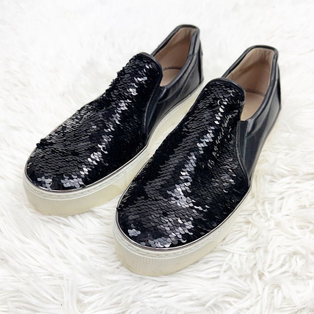 Stuart Weitzman Sequin Slip-On Leather Loafer Sne… - image 2